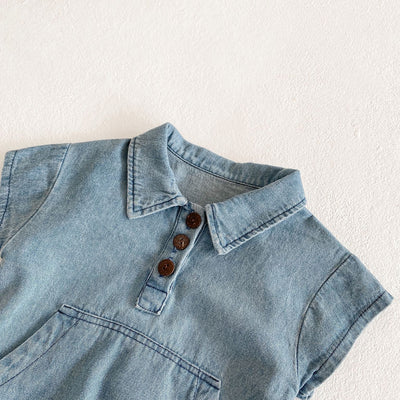 Mono de Algodón Denim para Niña - Manga Corta con Bolsillos Grandes - Image 7