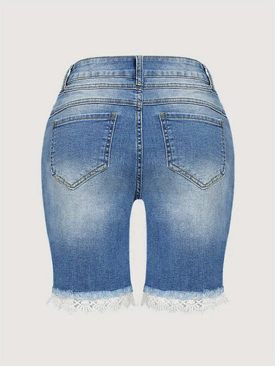 Shorts de Mezclilla Azul Claro Cintura Alta Talla Grande - Image 6