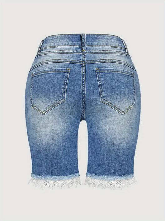 Shorts de Mezclilla Azul Claro Cintura Alta Talla Grande - Image 6