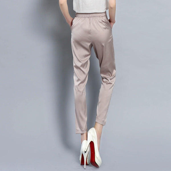 Pantalones Casuales Talla Grande Elásticos de Satén para Mujer
