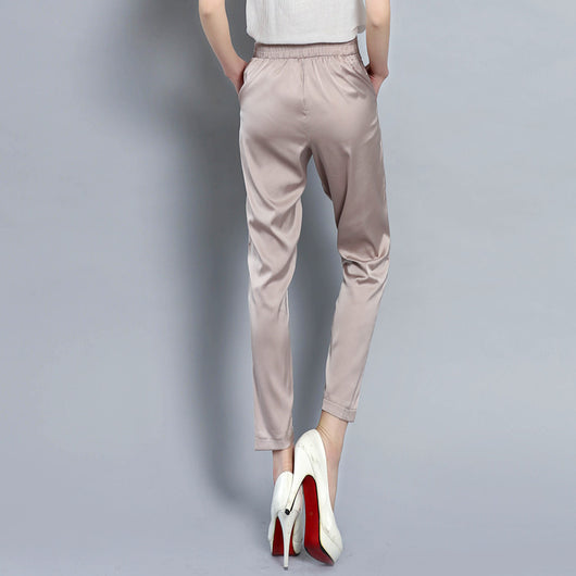 Pantalones Casuales Talla Grande Elásticos de Satén para Mujer - Image 2