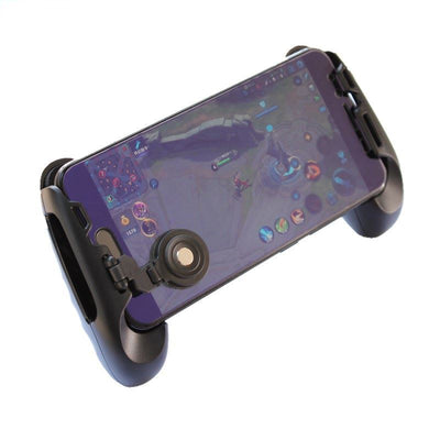 Rose gold mobile gaming controller with a joystick and trigger buttons, holding a smartphone displaying a game. - Image 5