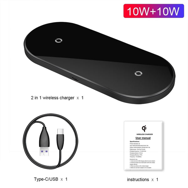 Cargador Inalámbrico Dual 10W - Dos Dispositivos Simultáneamente