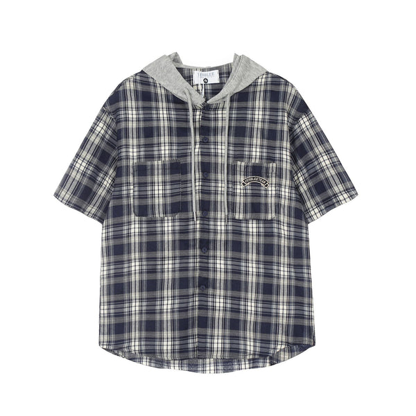 Camisa Cuadriculada con Capucha de Manga Corta para Hombre