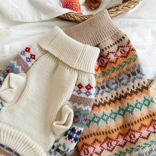 Suéter Retro a Rayas Beige - Colección Otoño Invierno con Estampado Gatito y Perrito - Image 16