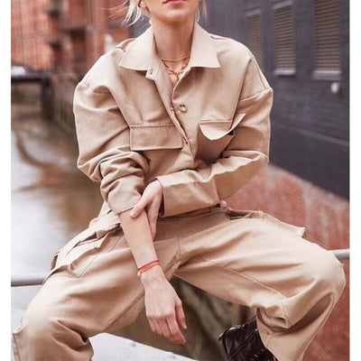 Overol Largo Tipo Camisa con Cintura Ajustada y Piernas Anchas para Mujer - Image 3