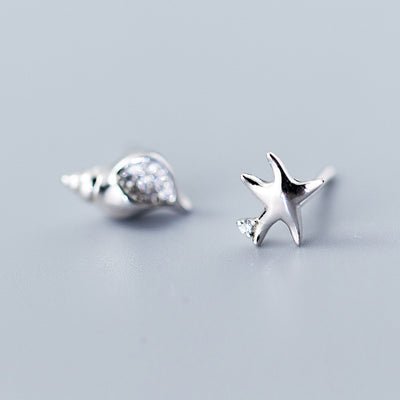 Aretes de Plata S925 Asimétricos Concha y Estrella de Mar - Image 10