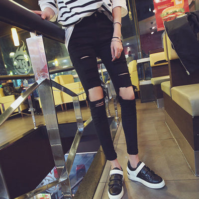 Pantalones Lápiz de Mezclilla Falsa con Rotura en la Rodilla para Mujer - Image 5