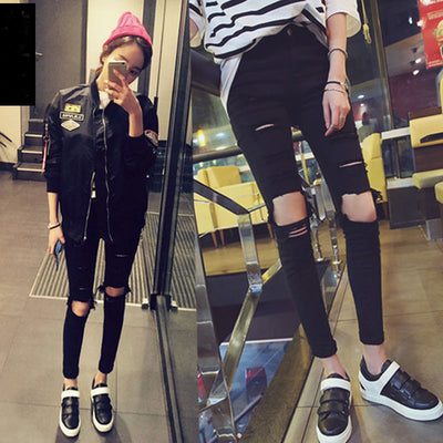 Pantalones Lápiz de Mezclilla Falsa con Rotura en la Rodilla para Mujer - Image 6