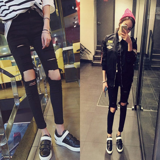 Pantalones Lápiz de Mezclilla Falsa con Rotura en la Rodilla para Mujer - Image 3