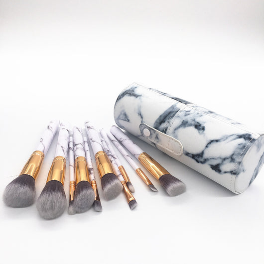 Set de 10 Brochas de Maquillaje con Patrón Mármol y Estuche - Image 3
