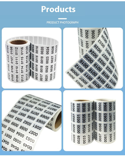Roll of matte silver adhesive labels with sequential black serial numbers from 00001 to 00024 visible. - Image 10