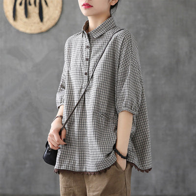 Camisa Cuadriculada Oversize Vintage con Detalles de Encaje - Image 15
