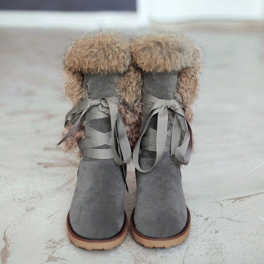 Botines de Tobillo con Piel de Conejo Real