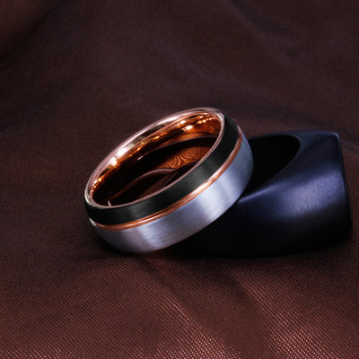 Anillo de Tungsteno y Oro para Hombre - Diseño Rasa Oro Rosa - Image 9