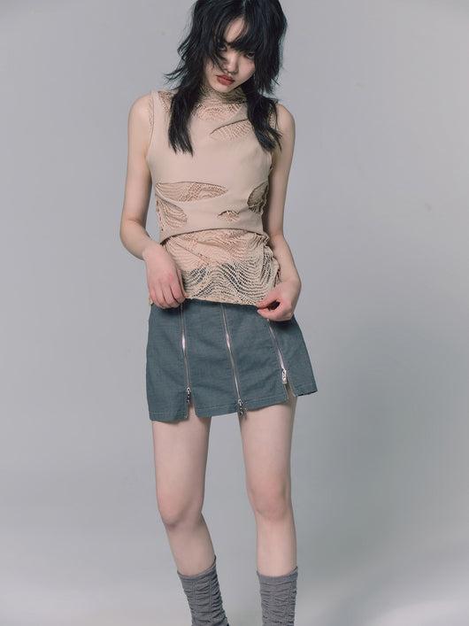 Falda Gris Baja de Tiro con Cierre - Versátil y Moderna - Image 9