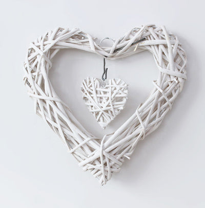 Coronas Colgantes de Corazones Gris y Blanco - Flores Artificiales
