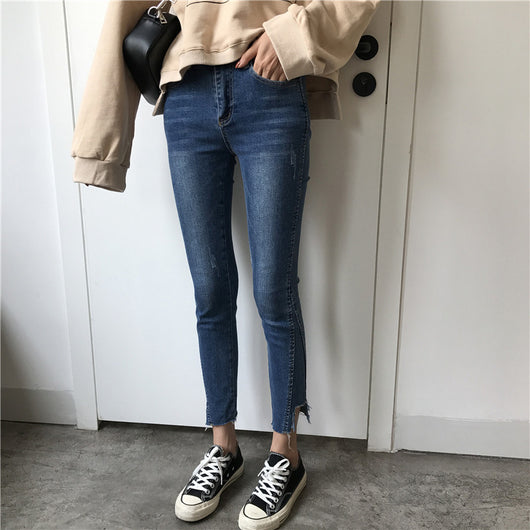 Pantalón Denim Recto Slim Fit Mujer - Diseño Irregular Moderno