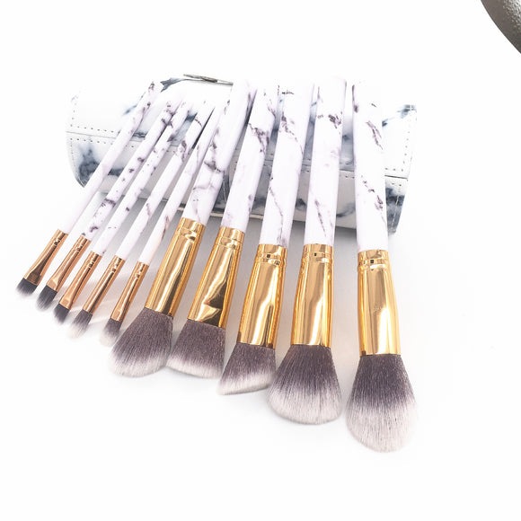 Set de 10 Brochas de Maquillaje con Patrón Mármol y Estuche