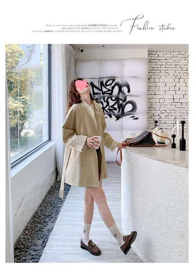Cortavientos Khaki Cuello Mao para Mujer - Estilo Británico Otoño - Image 24