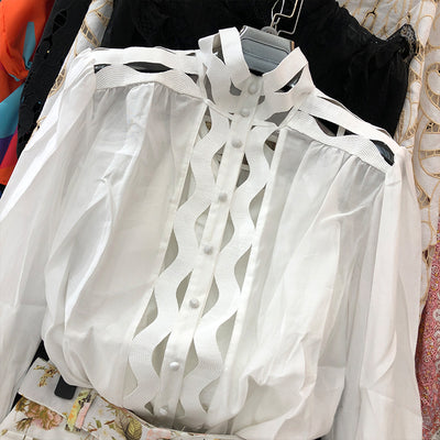 Conjunto de 2 Piezas: Blusa Hueca Manga Larga + Short Estampado - Image 4