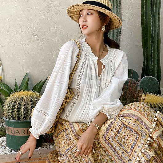 Blusa Blanca de Manga Larga Estilo Francés para Mujer - Image 5