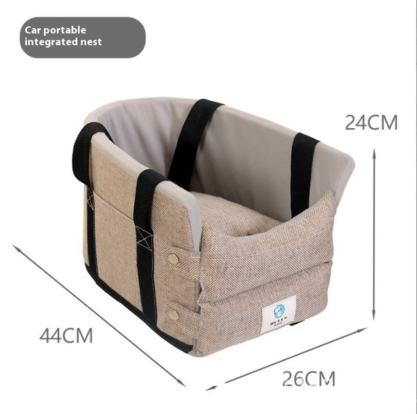 Dark gray and beige cat car safety seat, a portable integrated nest with soft padding and secure straps. - Image 7