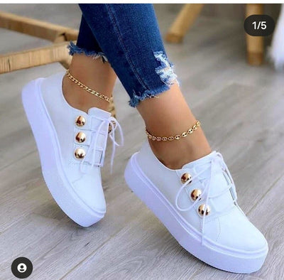 Mocasines Blancos de Punta Cuadrada con Plataforma Suave
