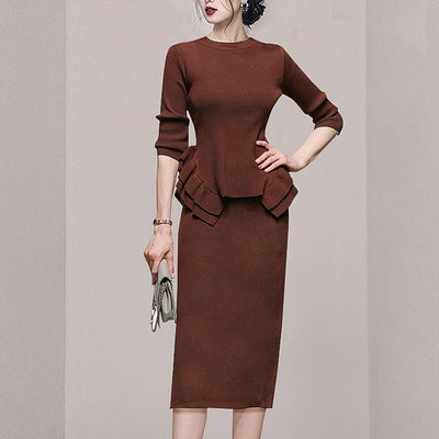 Conjunto Elegante: Blusa Tejida Elástica y Falda Ajustada - Image 4