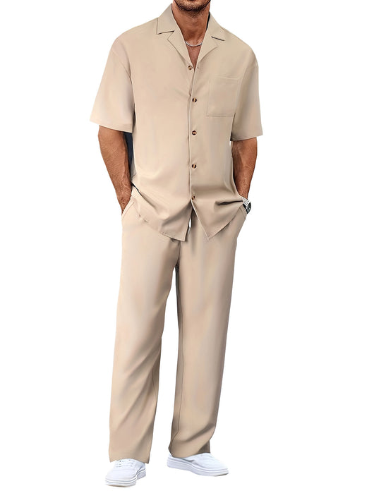 Conjunto de Traje Casual para Hombre: Camisa de Solapa con Botones y Pantalón Recto - Image 7