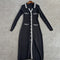 Vestido Largo Tejido Cuello Solapa V Ajustado Elástico Efecto Adelgazante