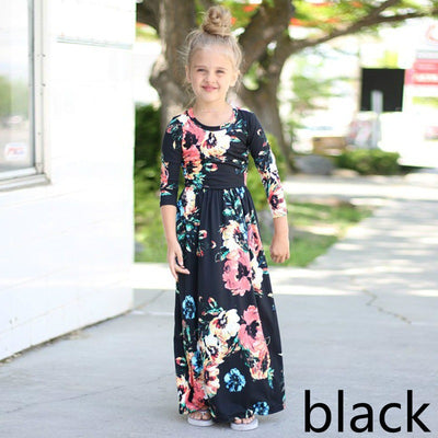 Vestido Infantil Estampado Cuello Redondo - Falda Larga para Niñas - Image 2