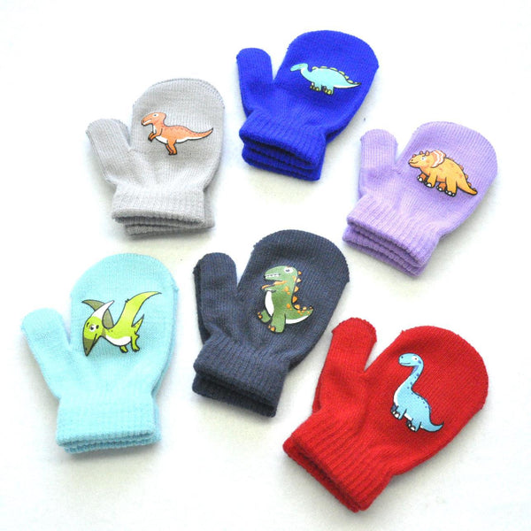 Guantes Tejidos con Patrón de Dinosaurios