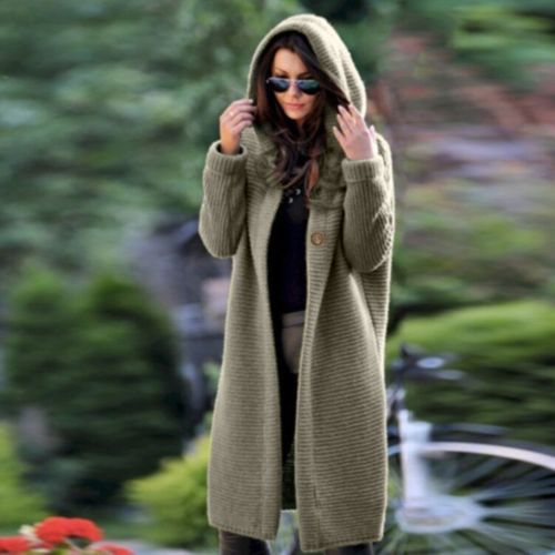Cardigan Holgado Tejido Grueso para Mujer con Capucha - Suéter Jumper Acogedor
