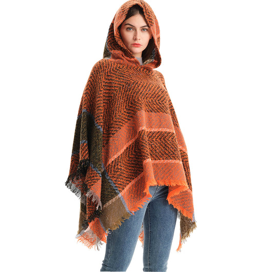 Poncho Capa Sudadera con Capucha Patrón Espina de Pez para Mujer - Image 2