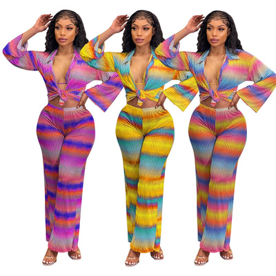 Traje de Pantalón Plisado Estampado con Stretch para Mujer - Image 13