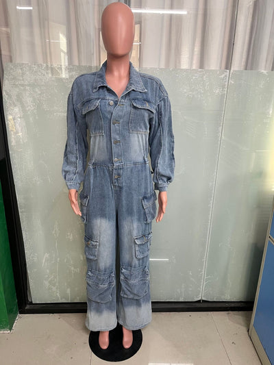Jumpsuit Denim Overol Lavado Vintage con Múltiples Bolsillos - Image 23