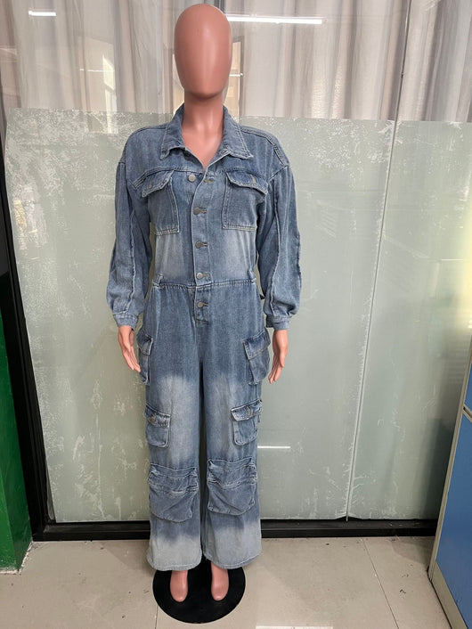 Jumpsuit Denim Overol Lavado Vintage con Múltiples Bolsillos - Image 23