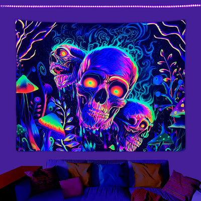 Tapiz Calavera Fluorescente Reactivo a Luz Negra UV
