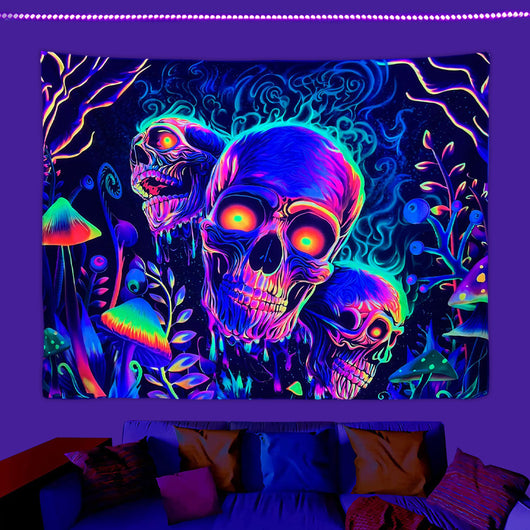 Tapiz Calavera Fluorescente Reactivo a Luz Negra UV