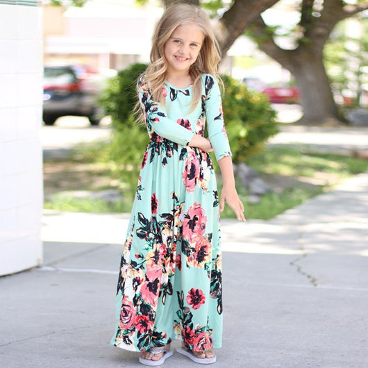 Vestido Infantil Estampado Cuello Redondo - Falda Larga para Niñas - Image 4