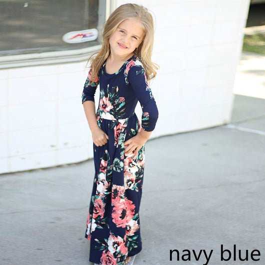 Vestido Infantil Estampado Cuello Redondo - Falda Larga para Niñas - Image 3