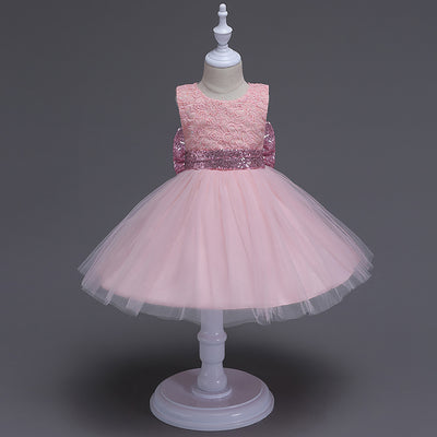 Vestido Princesa Niña con Lentejuelas y Moño Grande - Encaje sin Mangas - Image 7