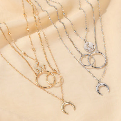 Collar Multicapa de Aleación con Luna y Mapa - Tres Capas