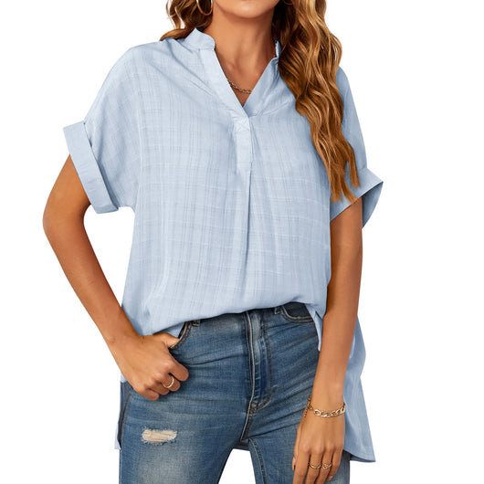 Blusa Suelta de Cuello en V con Mangas Cortas para Verano - Image 3
