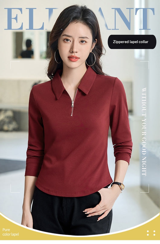 Polera Minimalista Slim Fit con Cierre de Medio Largo para Mujer - Image 17