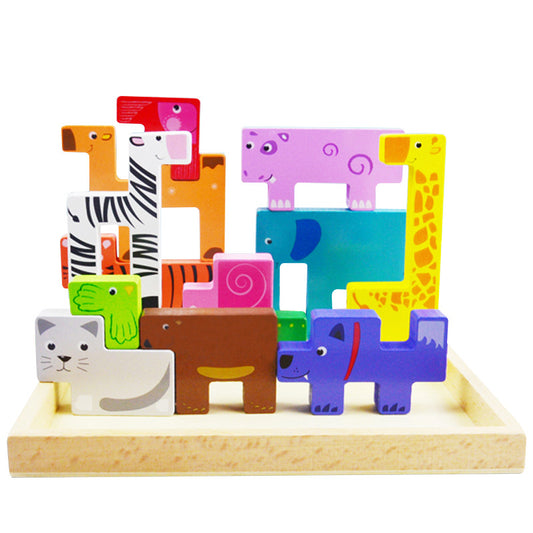 Bloques de Construcción de Animales en Madera - Puzzle Educativo Infantil
