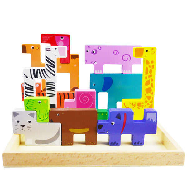 Bloques de Construcción de Animales en Madera - Puzzle Educativo Infantil