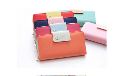 Billetera Retro con Cierre Largo para Mujer - Monedero Clutch con Clip para Billetes