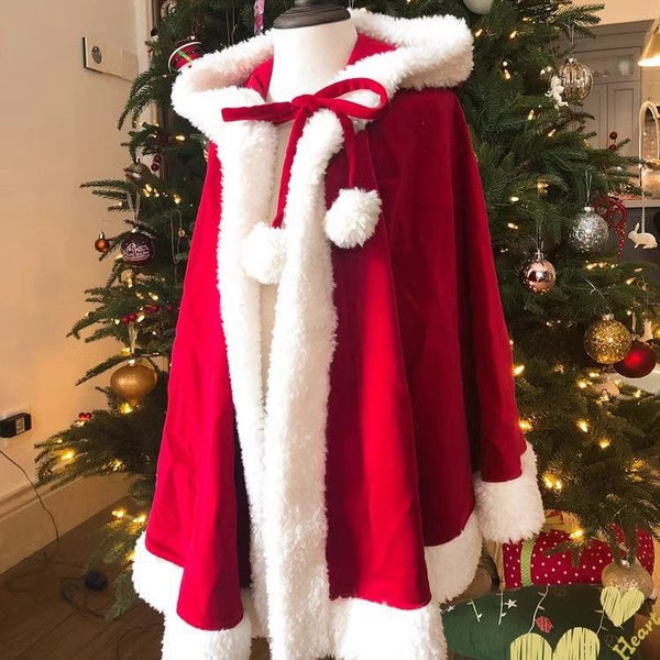 Capa Chal Navideño Rojo Terciopelo Banda Gorro Antiventos
